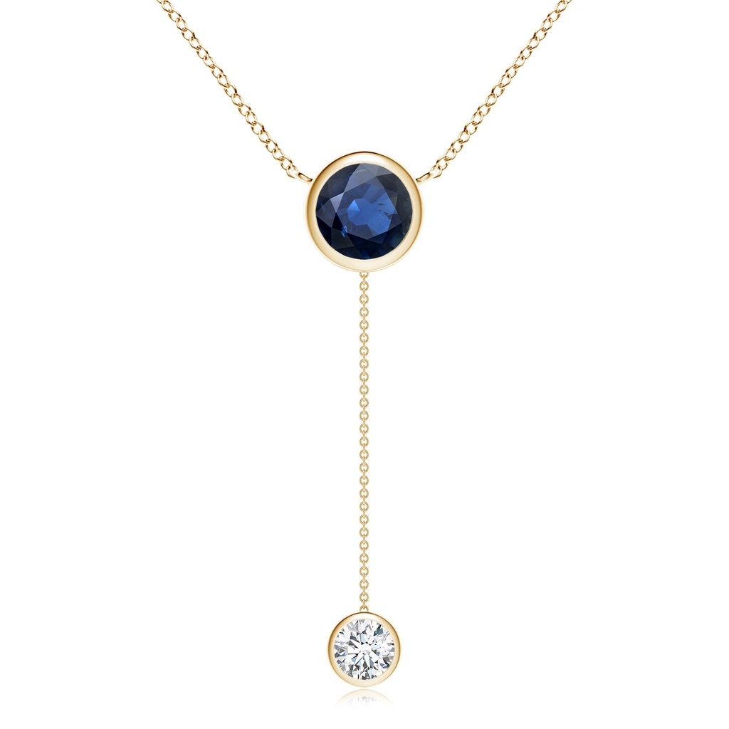 8mm AA Bezel-Set Round Blue Sapphire Lariat Style Necklace in Yellow Gold