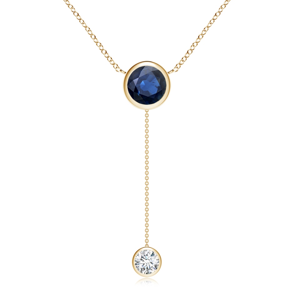 8mm AA Bezel-Set Round Blue Sapphire Lariat Style Necklace in Yellow Gold 