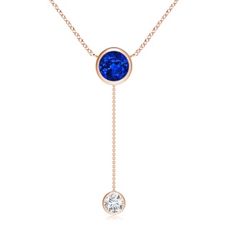 8mm AAAA Bezel-Set Round Blue Sapphire Lariat Style Necklace in Rose Gold