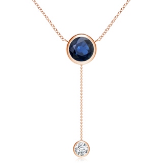 9mm AA Bezel-Set Round Blue Sapphire Lariat Style Necklace in Rose Gold