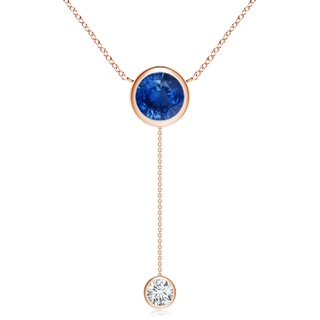 9mm AAA Bezel-Set Round Blue Sapphire Lariat Style Necklace in Rose Gold