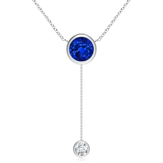 9mm AAAA Bezel-Set Round Blue Sapphire Lariat Style Necklace in P950 Platinum