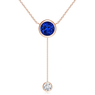 9mm AAAA Bezel-Set Round Blue Sapphire Lariat Style Necklace in Rose Gold