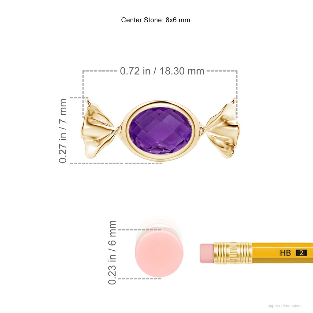 8x6mm AAA Sweet Treats Oval Amethyst Candy Pendant in Yellow Gold ruler