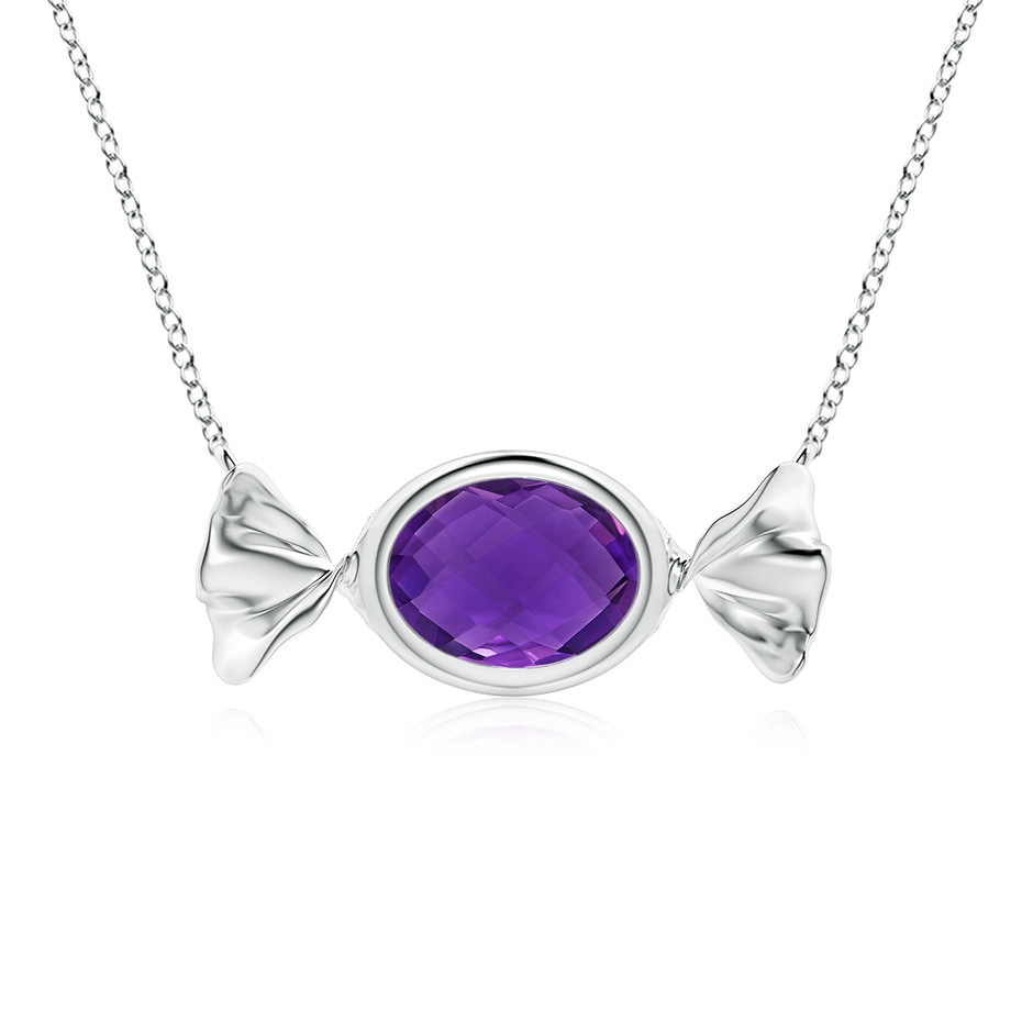 8x6mm AAAA Sweet Treats Oval Amethyst Candy Pendant in White Gold 