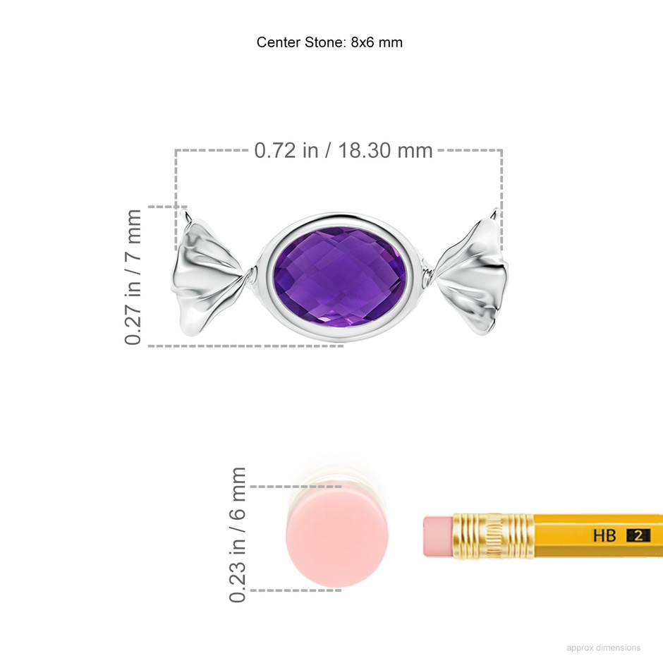 8x6mm AAAA Sweet Treats Oval Amethyst Candy Pendant in White Gold ruler