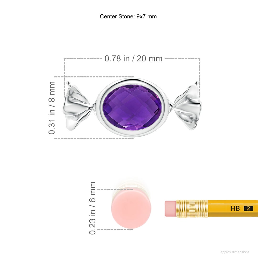9x7mm AAAA Sweet Treats Oval Amethyst Candy Pendant in 18K White Gold - ruler