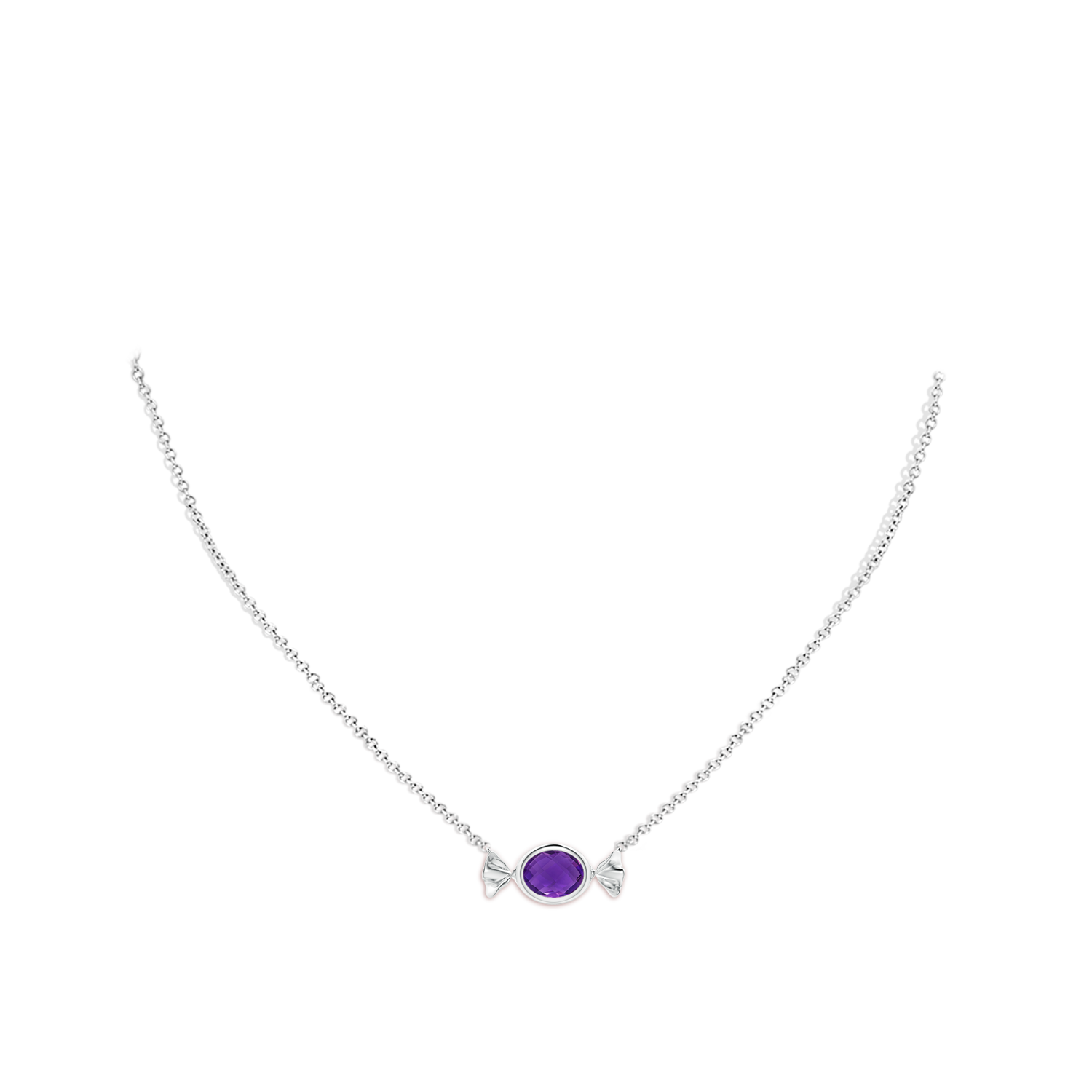 9x7mm AAAA Sweet Treats Oval Amethyst Candy Pendant in 18K White Gold - body_neck