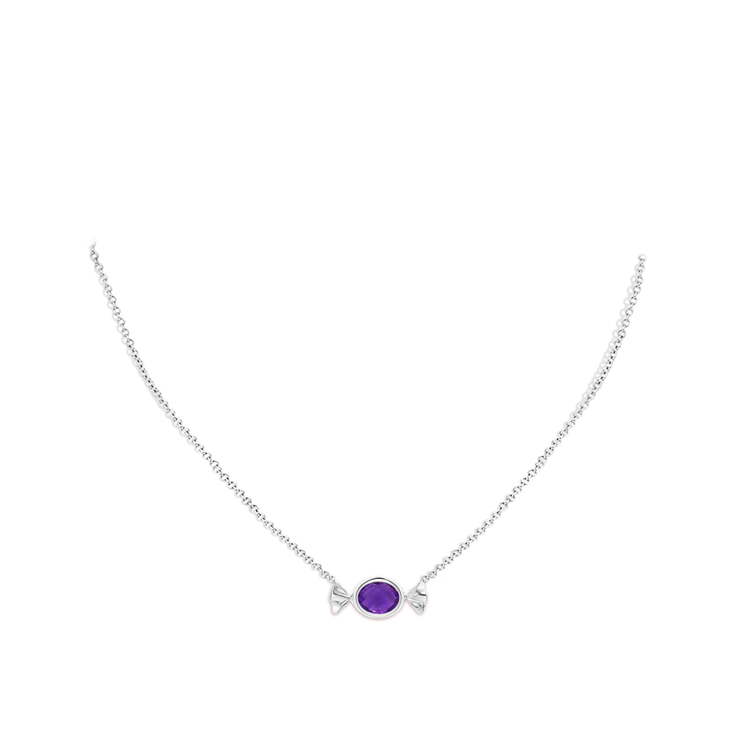 9x7mm AAAA Sweet Treats Oval Amethyst Candy Pendant in 18K White Gold - body_neck