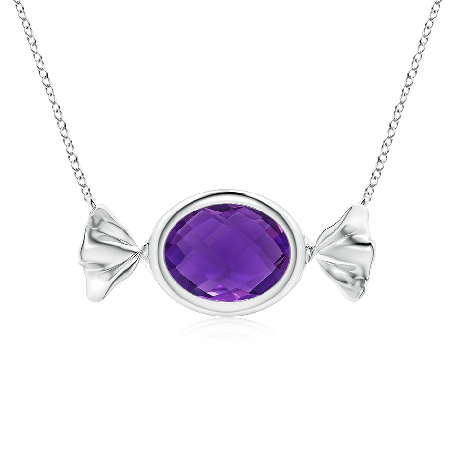 9x7mm AAAA Sweet Treats Oval Amethyst Candy Pendant in White Gold 