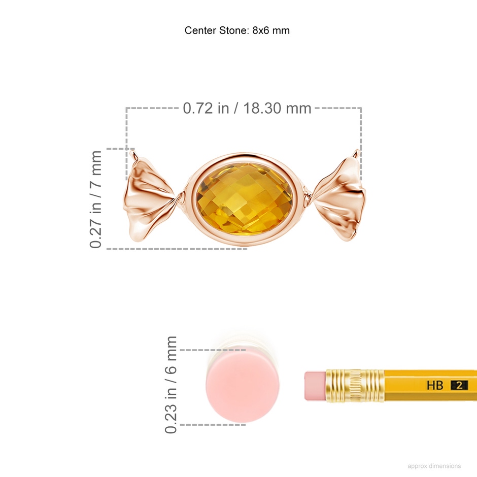 8x6mm AA Sweet Treats Oval Citrine Candy Pendant in Rose Gold ruler
