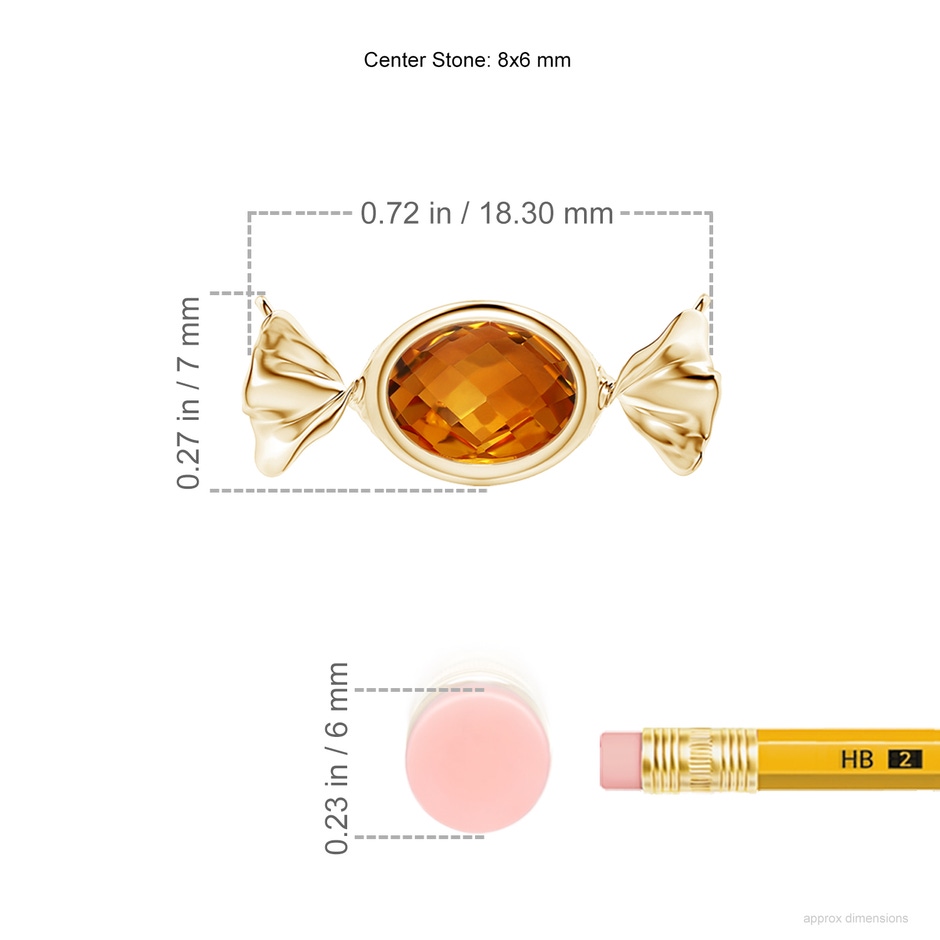 8x6mm AAAA Sweet Treats Oval Citrine Candy Pendant in Yellow Gold ruler