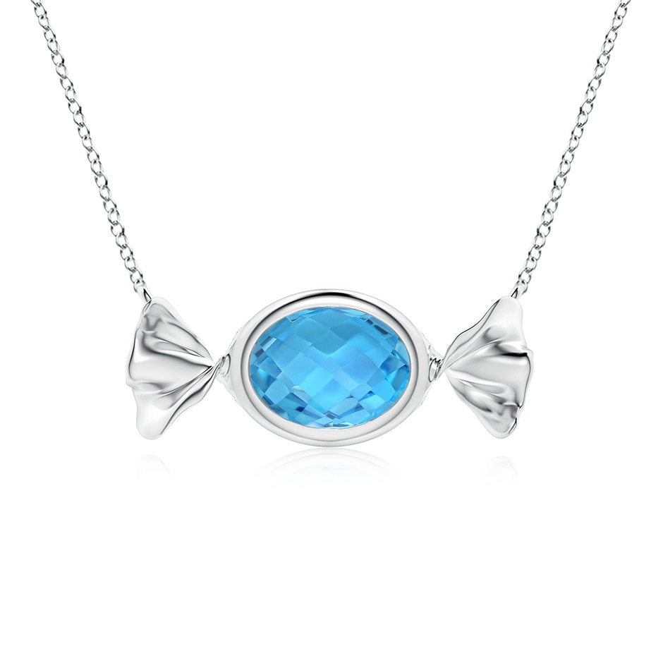 8x6mm AAA Sweet Treats Oval Swiss Blue Topaz Candy Pendant in White Gold 