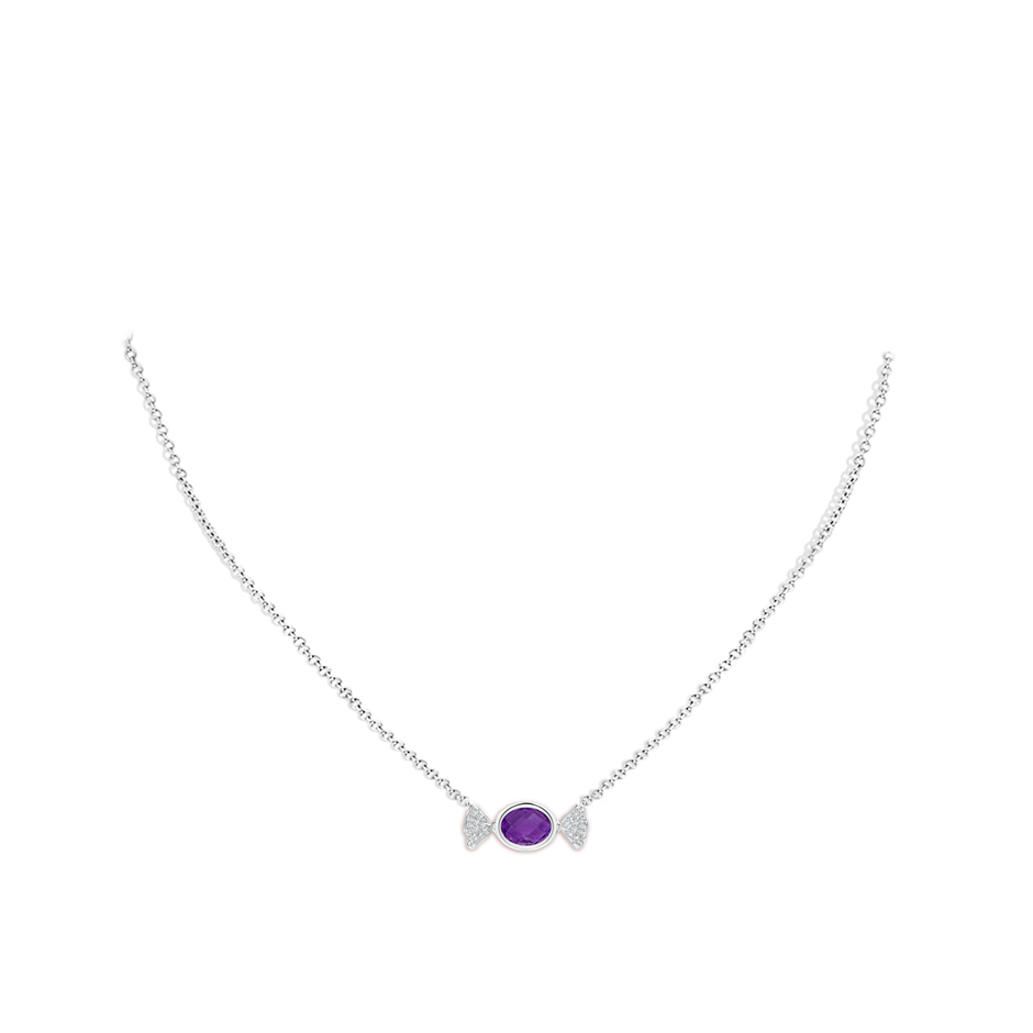 8x6mm AAA Sweet Treats Oval Amethyst Candy Pendant with Diamond Accents in White Gold pen