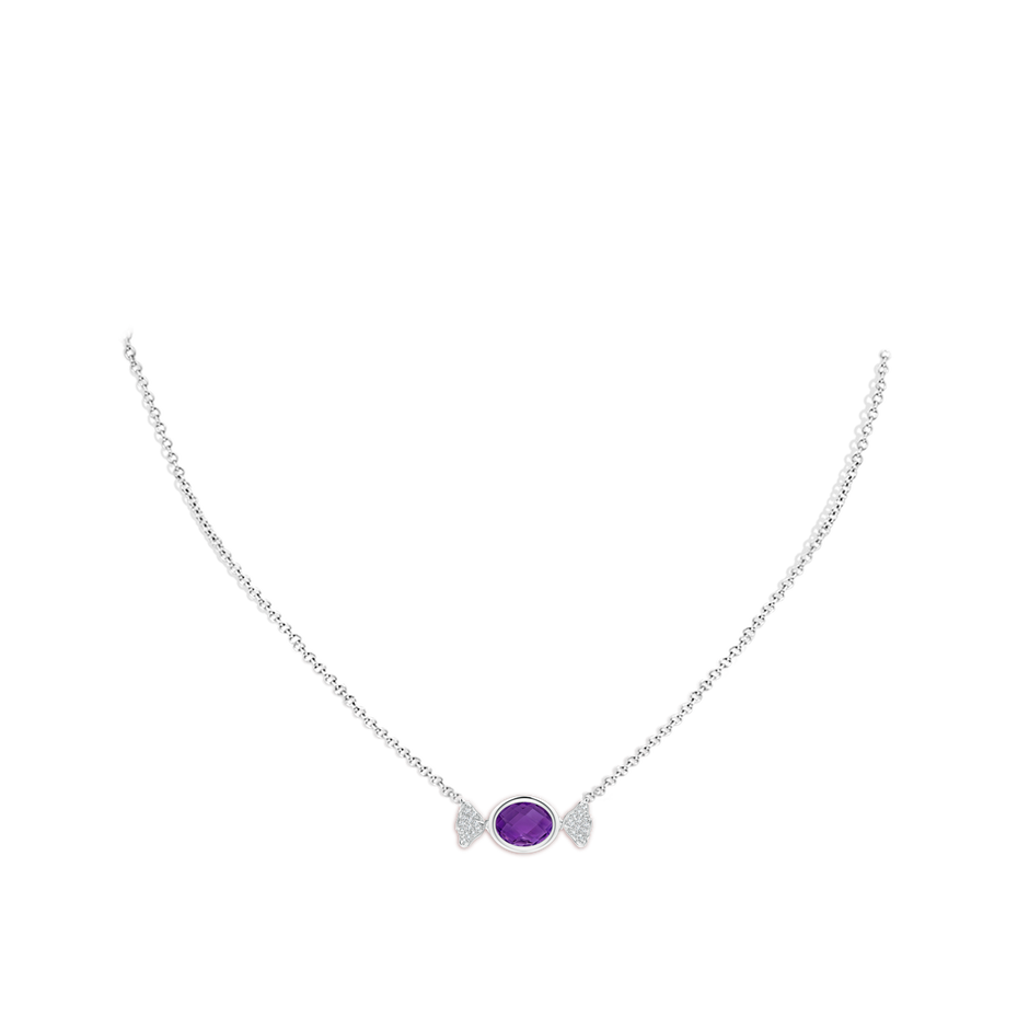 9x7mm AAA Sweet Treats Oval Amethyst Candy Pendant with Diamond Accents in White Gold pen