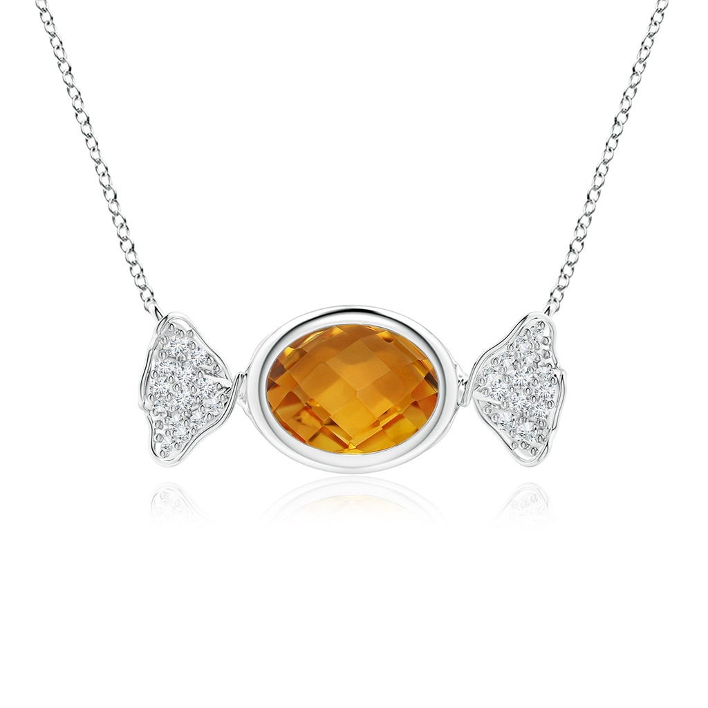 8x6mm AAA Sweet Treats Oval Citrine Candy Pendant with Diamond Accents in White Gold