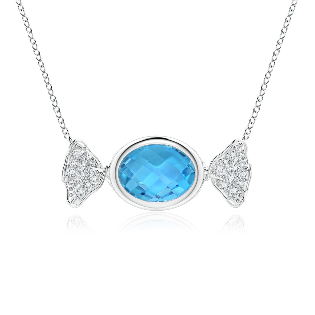 8x6mm AAA Sweet Treats Oval Swiss Blue Topaz Candy Pendant with Diamond Accents in White Gold