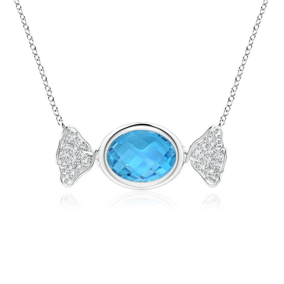 8x6mm AAA Sweet Treats Oval Swiss Blue Topaz Candy Pendant with Diamond Accents in White Gold 