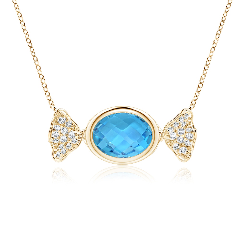 8x6mm AAA Sweet Treats Oval Swiss Blue Topaz Candy Pendant with Diamond Accents in Yellow Gold 