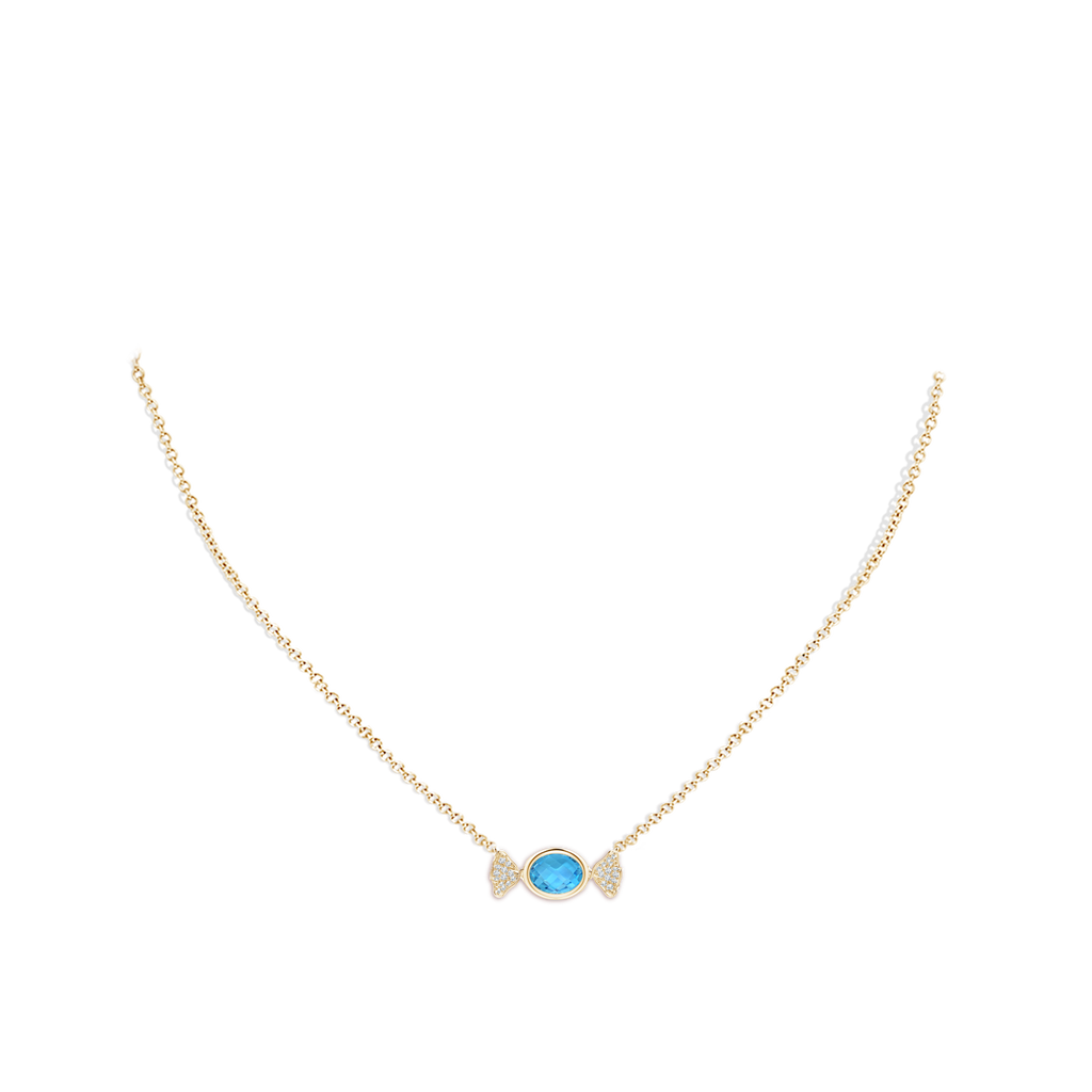 8x6mm AAA Sweet Treats Oval Swiss Blue Topaz Candy Pendant with Diamond Accents in Yellow Gold pen