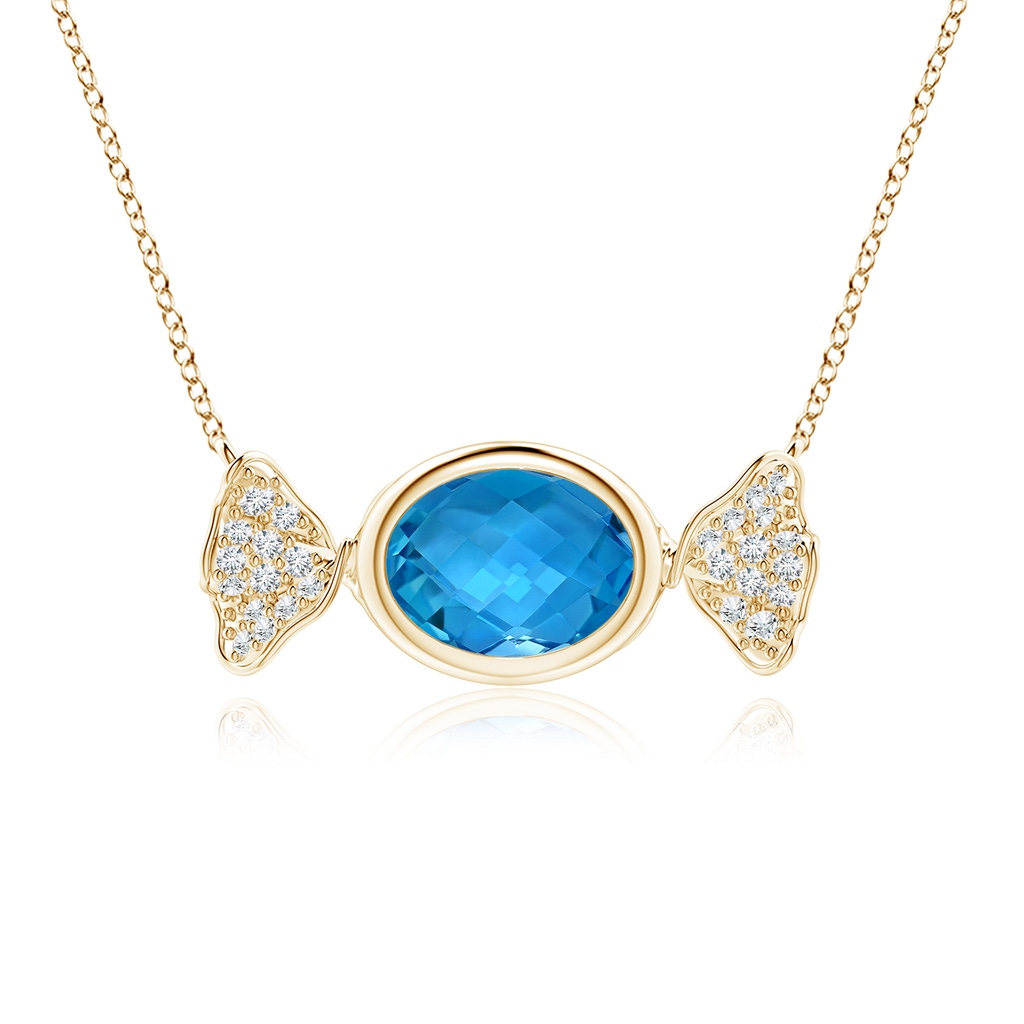 8x6mm AAAA Sweet Treats Oval Swiss Blue Topaz Candy Pendant with Diamond Accents in Yellow Gold 