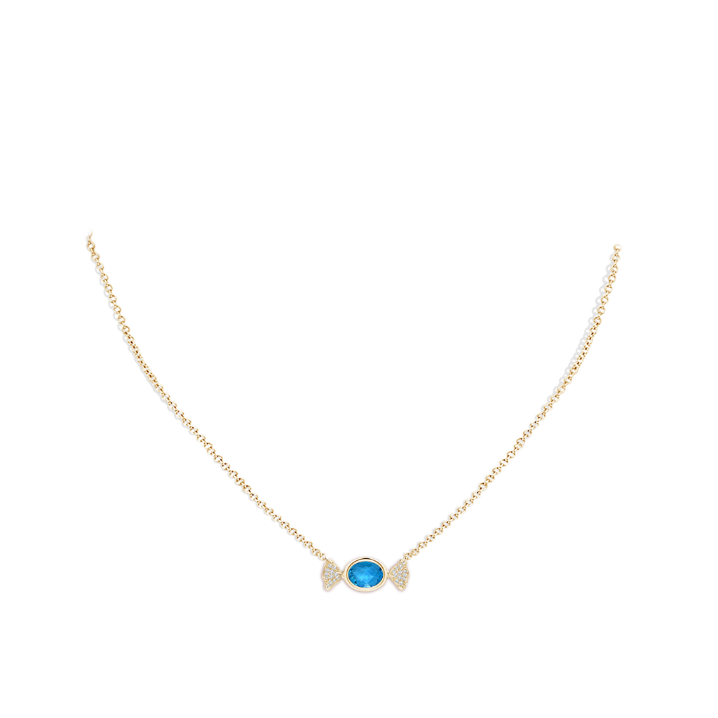 8x6mm AAAA Sweet Treats Oval Swiss Blue Topaz Candy Pendant with Diamond Accents in Yellow Gold pen