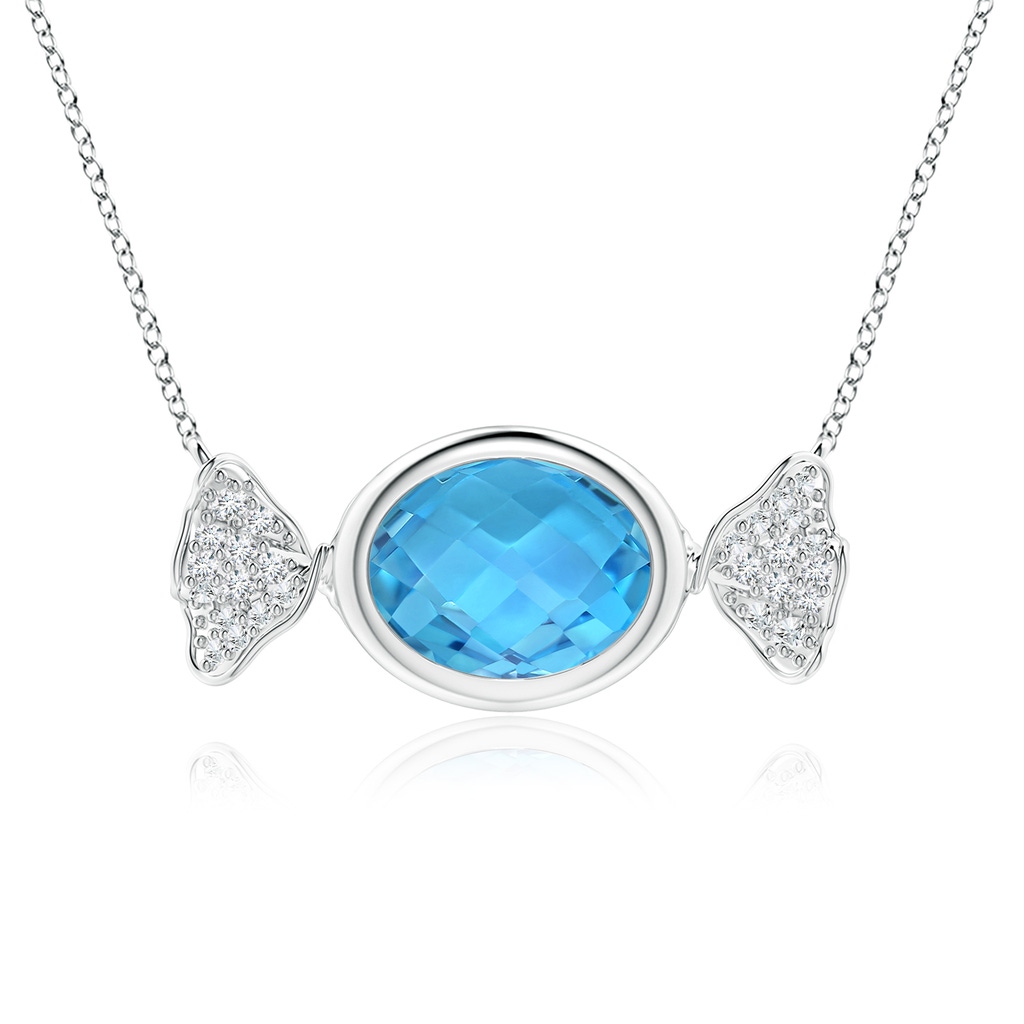 9x7mm AAA Sweet Treats Oval Swiss Blue Topaz Candy Pendant with Diamond Accents in White Gold