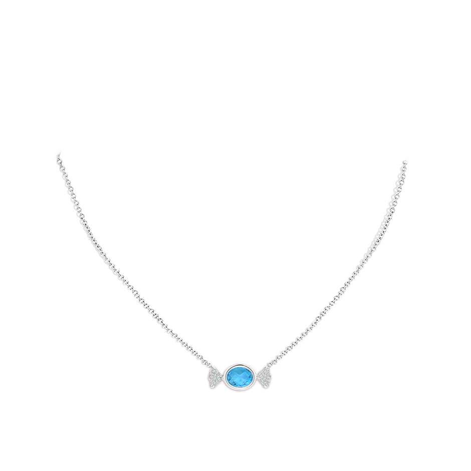 9x7mm AAA Sweet Treats Oval Swiss Blue Topaz Candy Pendant with Diamond Accents in White Gold pen