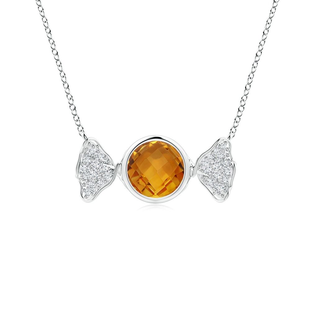 6mm AAA Sweet Treats Round Citrine Candy Pendant with Diamond Accents in White Gold