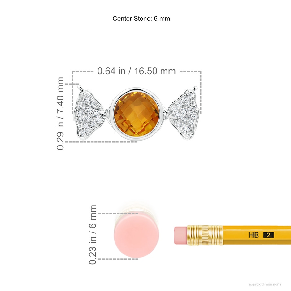 6mm AAA Sweet Treats Round Citrine Candy Pendant with Diamond Accents in White Gold ruler