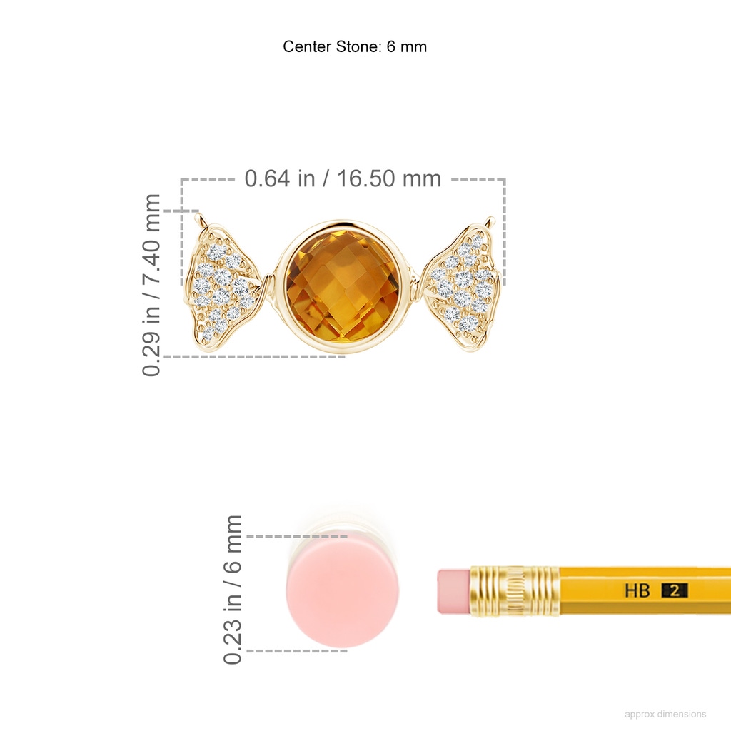 6mm AAA Sweet Treats Round Citrine Candy Pendant with Diamond Accents in Yellow Gold ruler