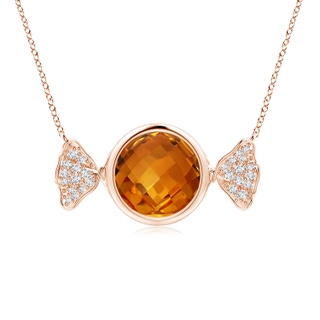 9mm AAAA Sweet Treats Round Citrine Candy Pendant with Diamond Accents in 18K Rose Gold