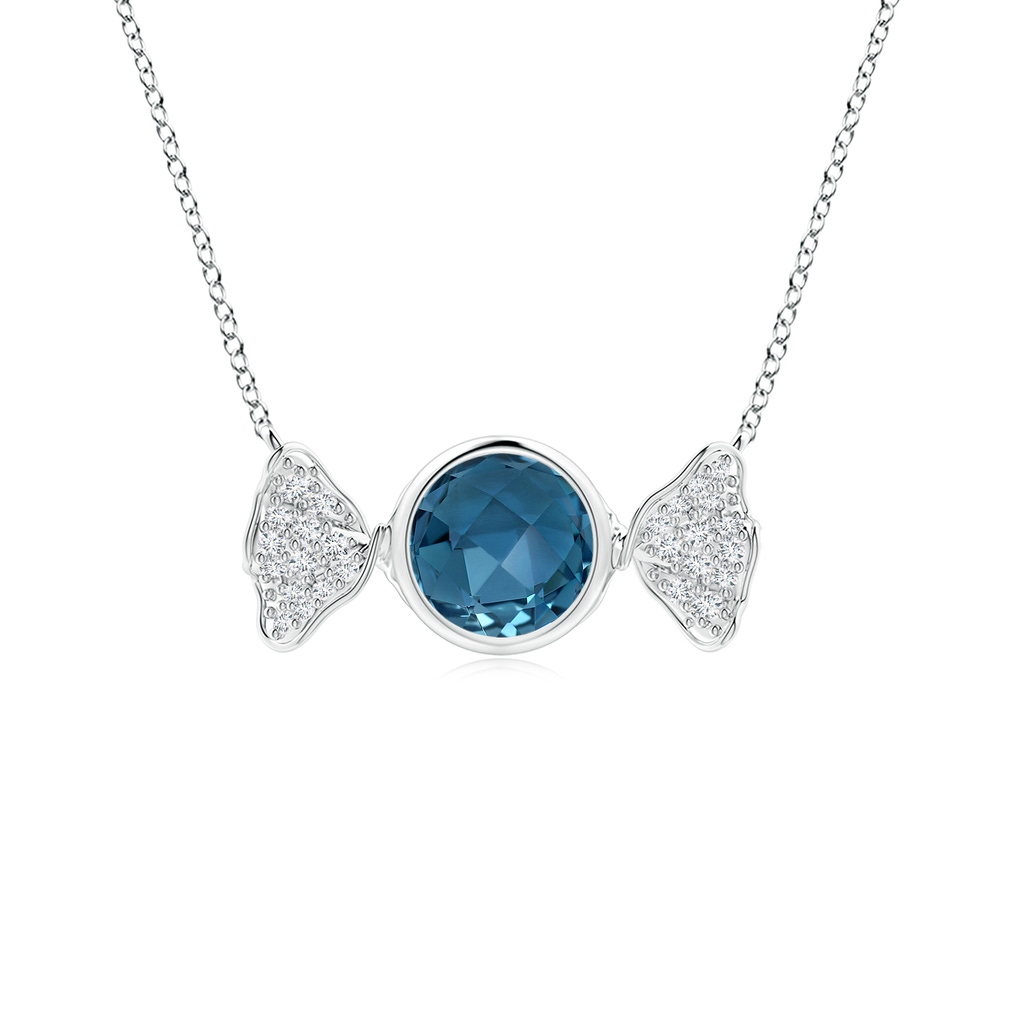 6mm AAA Sweet Treats Round London Blue Topaz Candy Pendant with Diamond Accents in White Gold