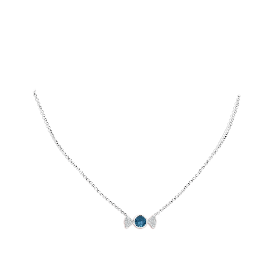 6mm AAA Sweet Treats Round London Blue Topaz Candy Pendant with Diamond Accents in White Gold pen