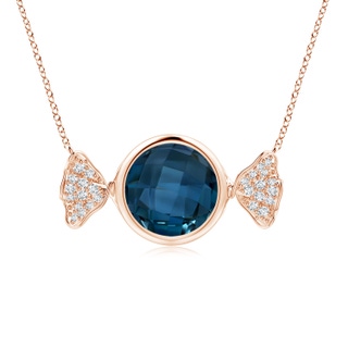 9mm AAAA Sweet Treats Round London Blue Topaz Candy Pendant with Diamond Accents in 18K Rose Gold