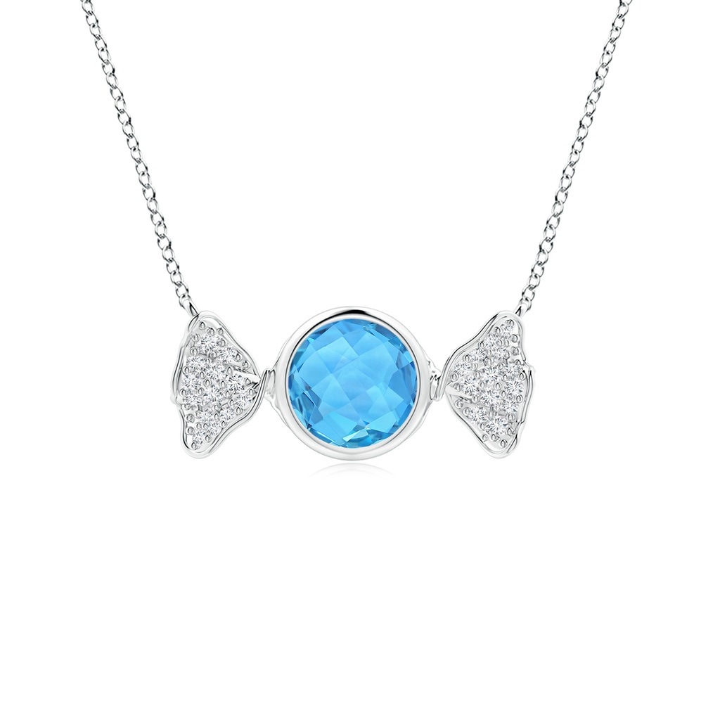 6mm AAA Sweet Treats Round Swiss Blue Topaz Candy Pendant with Diamond Accents in White Gold