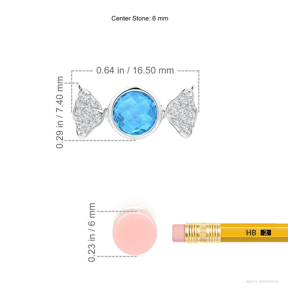 6mm AAA Sweet Treats Round Swiss Blue Topaz Candy Pendant with Diamond Accents in White Gold ruler