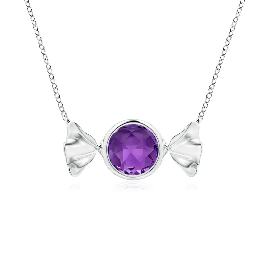 6mm AAA Sweet Treats Round Amethyst Candy Pendant in White Gold