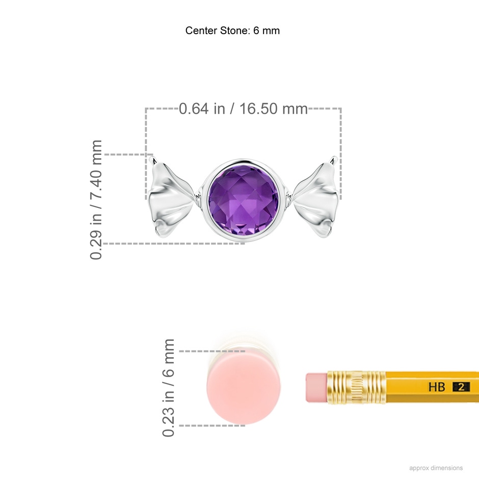 6mm AAA Sweet Treats Round Amethyst Candy Pendant in White Gold ruler
