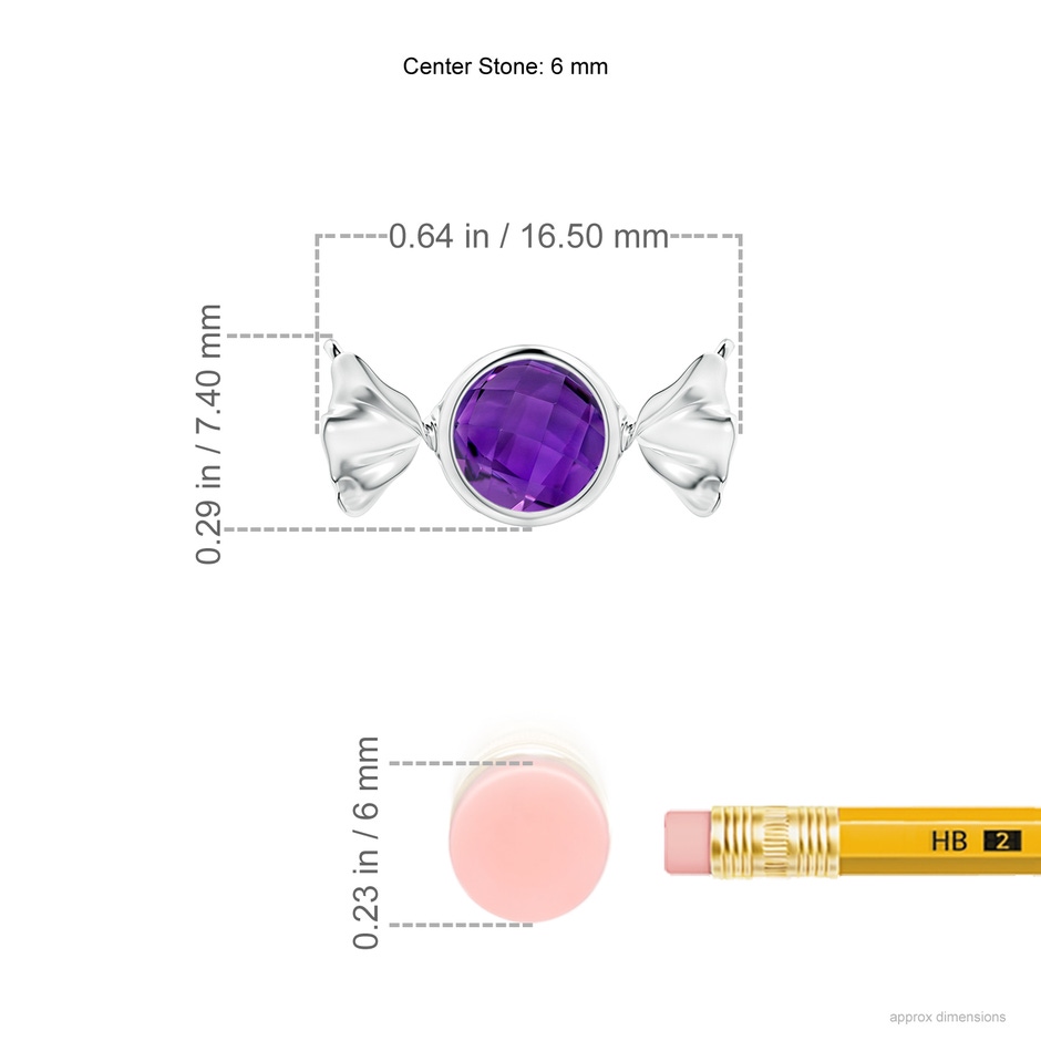 6mm AAAA Sweet Treats Round Amethyst Candy Pendant in S999 Silver ruler