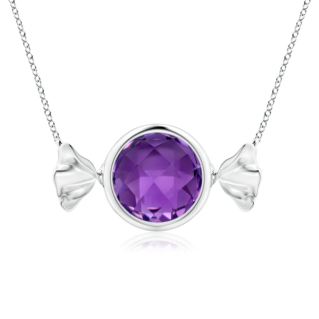 9mm AAA Sweet Treats Round Amethyst Candy Pendant in 18K White Gold