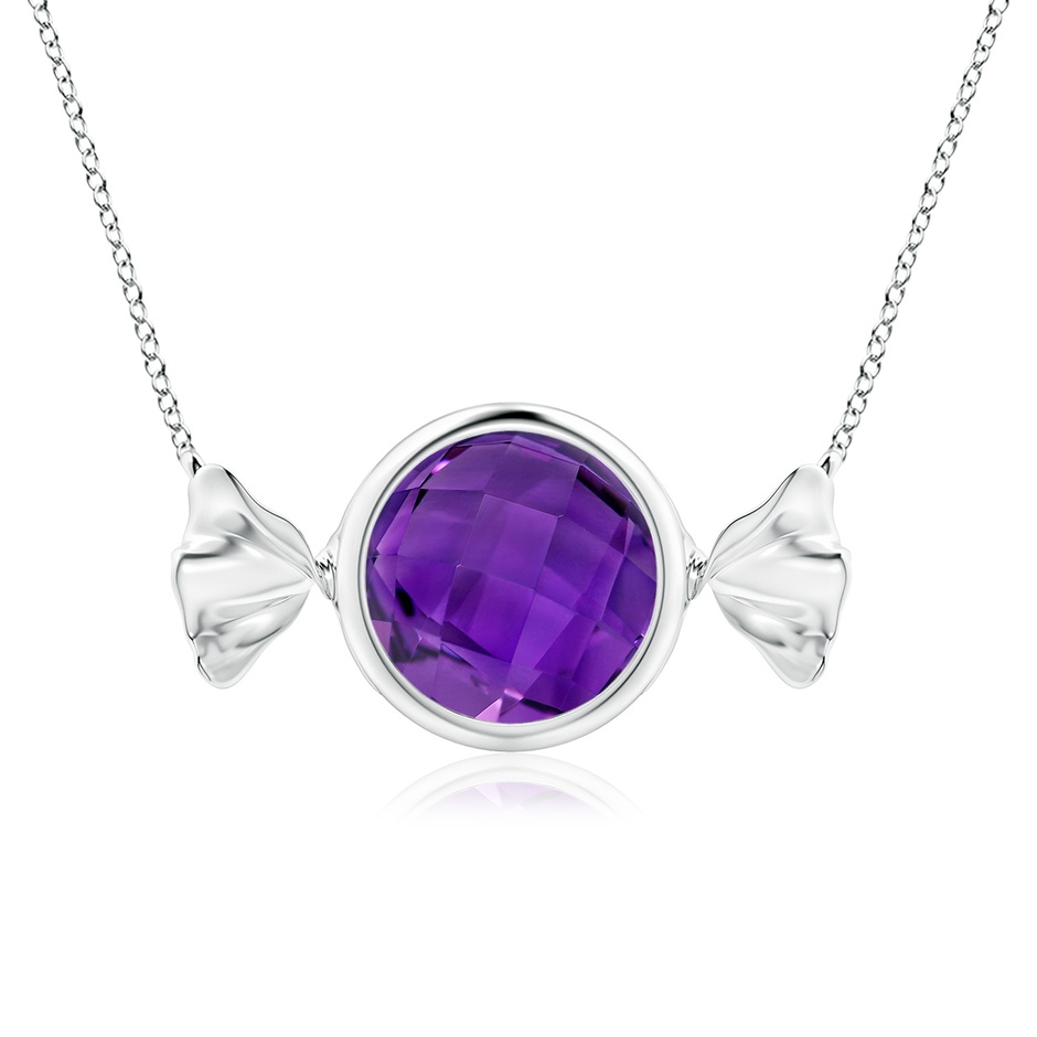 9mm AAAA Sweet Treats Round Amethyst Candy Pendant in 18K White Gold 
