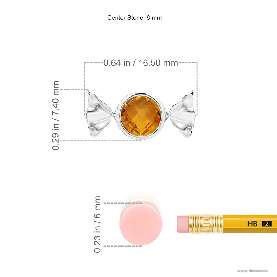 6mm AAA Sweet Treats Round Citrine Candy Pendant in White Gold ruler