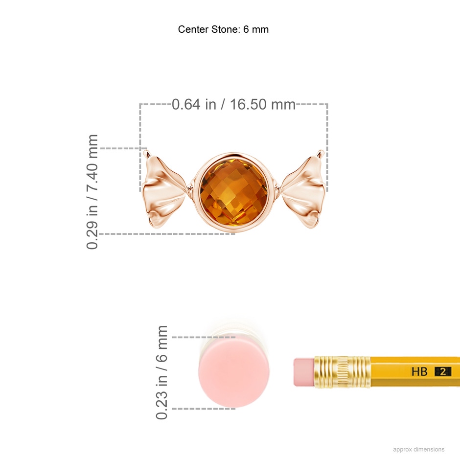 6mm AAAA Sweet Treats Round Citrine Candy Pendant in Rose Gold ruler
