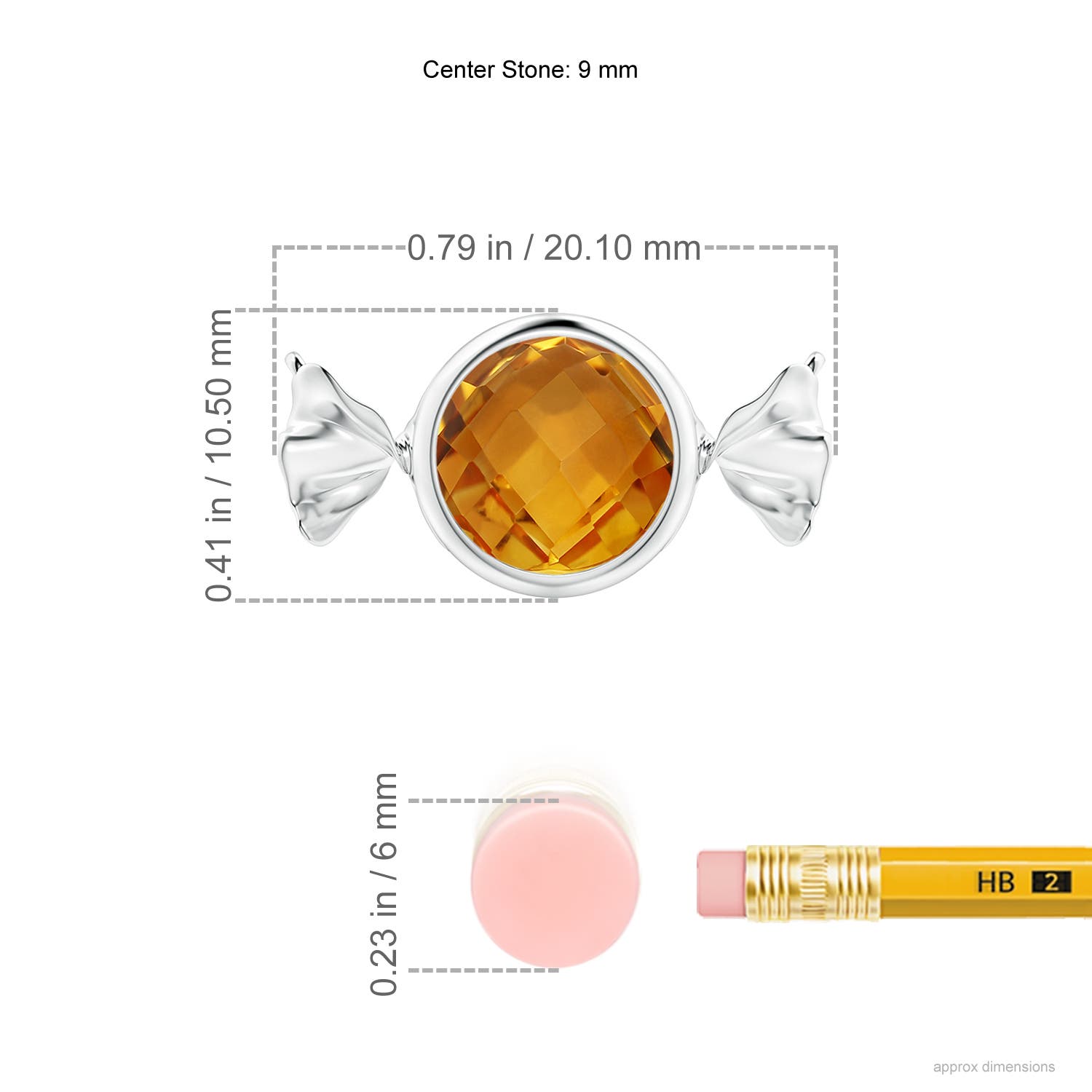 9mm AAA Sweet Treats Round Citrine Candy Pendant in 18K White Gold - ruler