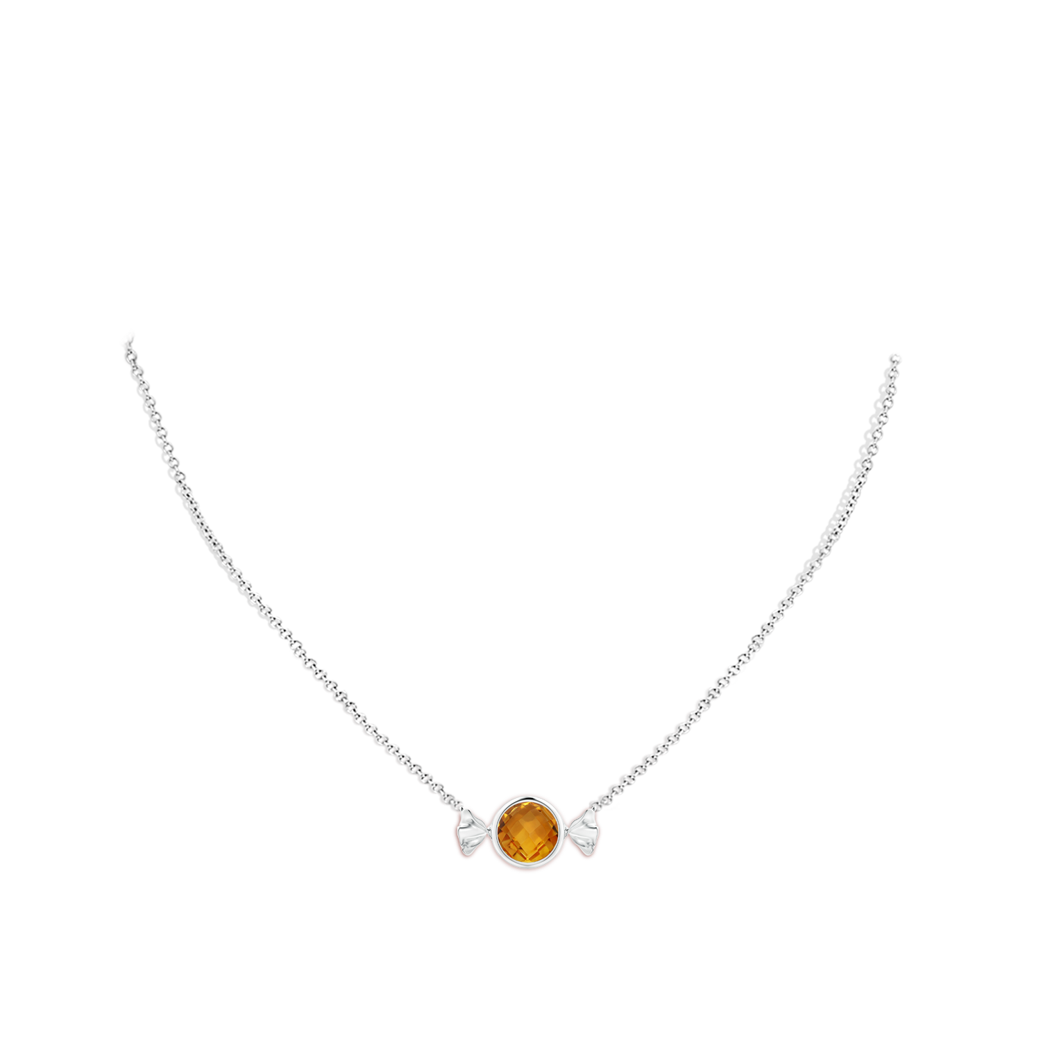 9mm AAA Sweet Treats Round Citrine Candy Pendant in 18K White Gold - body_neck
