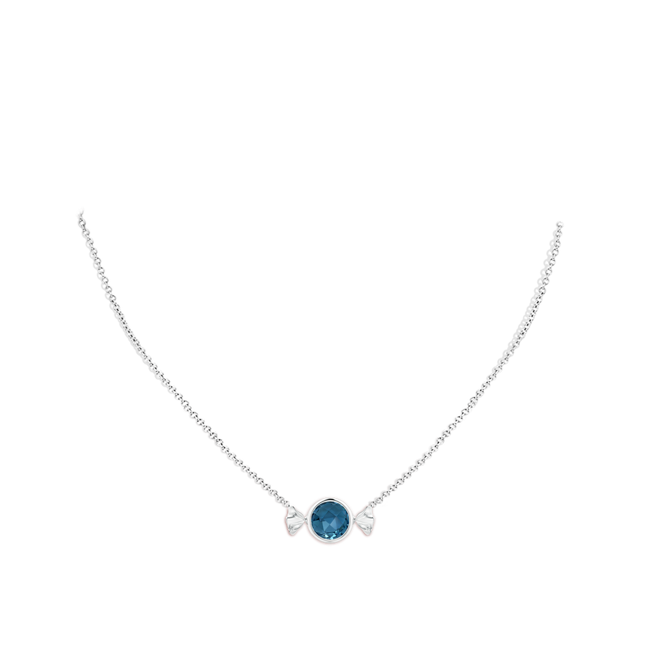 9mm AAA Sweet Treats Round London Blue Topaz Candy Pendant in 18K White Gold pen