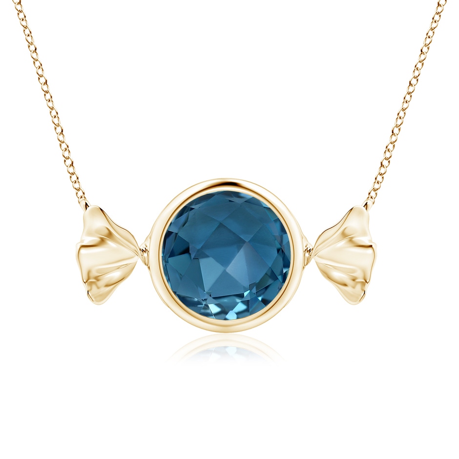 9mm AAA Sweet Treats Round London Blue Topaz Candy Pendant in Yellow Gold 