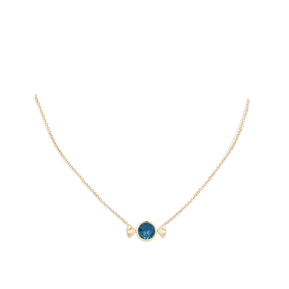 9mm AAA Sweet Treats Round London Blue Topaz Candy Pendant in Yellow Gold pen