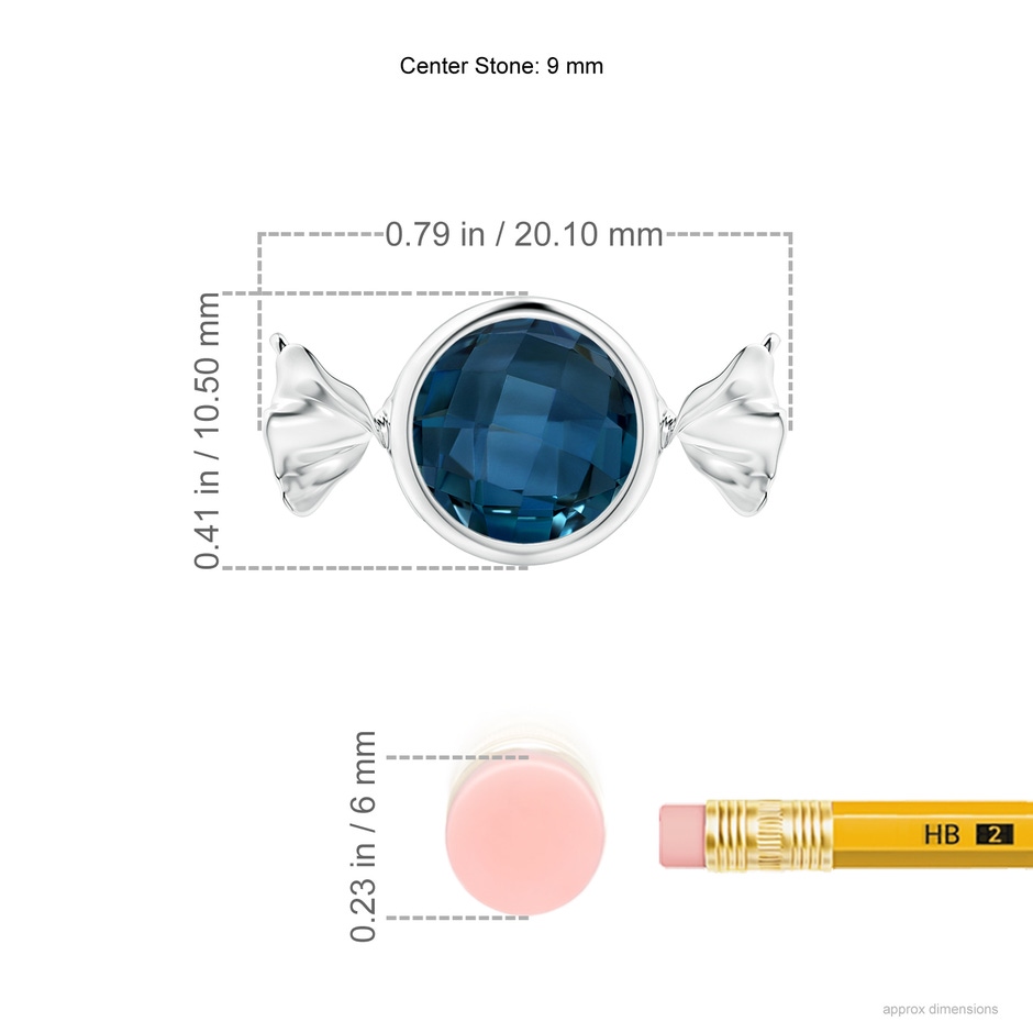 9mm AAAA Sweet Treats Round London Blue Topaz Candy Pendant in 18K White Gold ruler